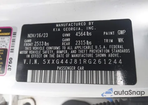 2024 Kia K5 Gt из США, поврежденный, VIN 5XXG44J81RG261244